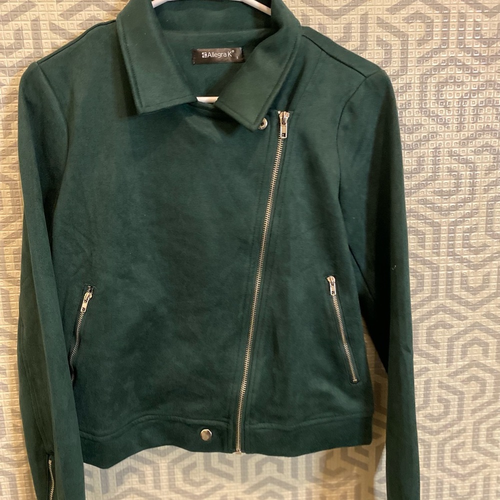 Casual Short Soft Zip Up Faux Suede Biker Moto Jacket